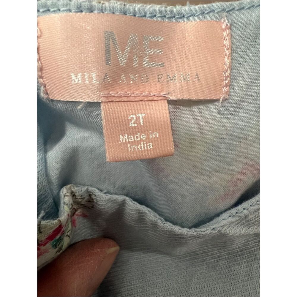 Mila and Emma blue party dress with pink flowers and mesh accents size 2T - Picture 12 of 14